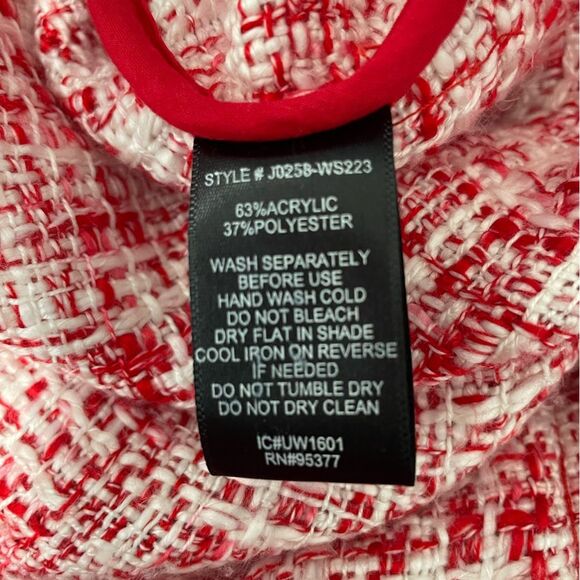 Sanctuary Women’s Size Large Red White City Long Tweed Jacket Zippered W/pockets - Picture 8 of 8